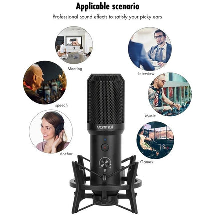 Yanmai Microphone for Capturing Everyday Sounds at Home — USB desktop mic shown with uses: meetings, interviews, music, gaming, speech, streaming