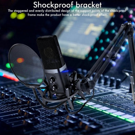 Yanmai Microphone Kit for Everyday Home Audio Recordings professional condenser mic with shockproof bracket and pop filter on audio mixer