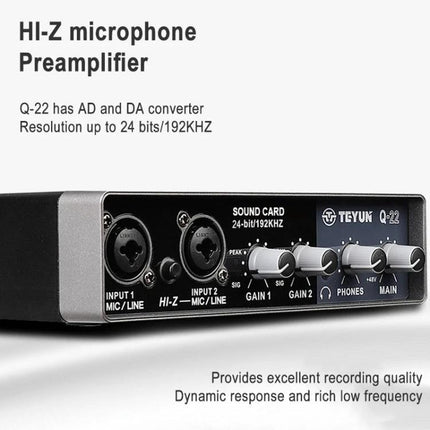 TEYUN USB Microphone for Daily Home Video Calls front view showing HI-Z preamplifier and input knobs for clear home video call audio