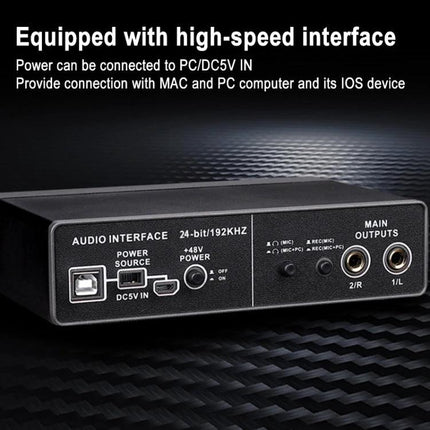 TEYUN USB Microphone for Daily Home Video Calls – close-up of USB audio interface with power, DC5V IN, 24-bit/192kHz and main outputs