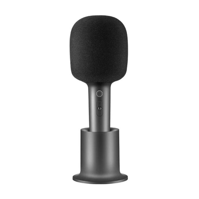 Xiaomi Mijia Microphone for Home Karaoke Gatherings - black wireless microphone with foam windscreen on stand