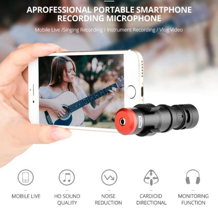 YELANGU Microphone for Everyday Live Streaming and Recordings mounted on smartphone capturing clear vocals and guitar with noise reduction