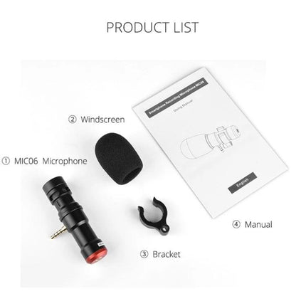 YELANGU Microphone for Everyday Live Streaming and Recordings compact kit with MIC06 microphone, windscreen, bracket and manual