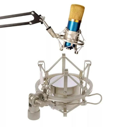 Essential Holder for Steady Audio Setups at Home securing a condenser microphone on a shock mount and boom arm to reduce vibrations