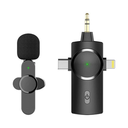 Compact Lavalier Microphone for Everyday Video Recordings - wireless clip-on lavalier with foam windscreen and multi-connector receiver