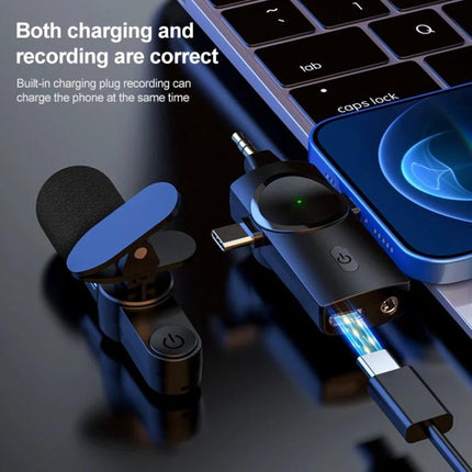 Compact Lavalier Microphone for Everyday Video Recordings - wireless lavalier kit charging while connected to phone and laptop