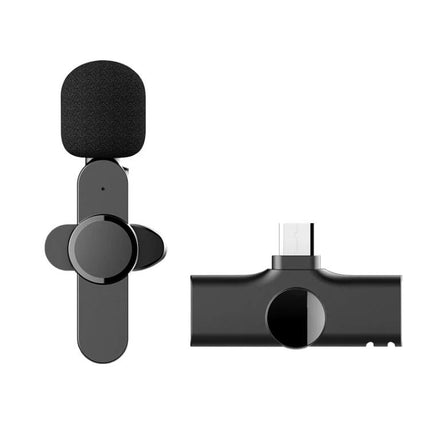 Lavalier Microphone for Daily Streaming and Interviews clipped to collar with USB-C connector and foam windscreen for clear audio