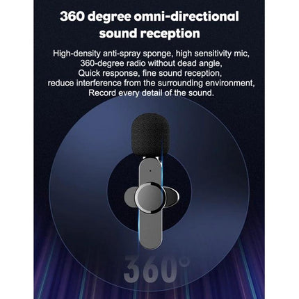 Lavalier Microphone for Daily Streaming and Interviews clipped to shirt demonstrating 360-degree omni-directional sound reception