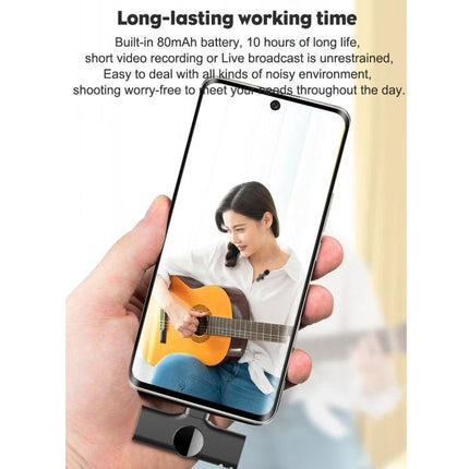 Lavalier Microphone for Daily Streaming and Interviews - clip-on mic on collar shown during smartphone guitar live stream
