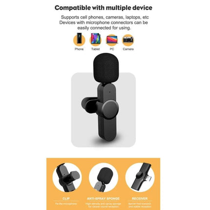 Lavalier Microphone for Daily Streaming and Interviews clipped on clothing with foam windscreen and receiver, compatible with phone tablet PC camera