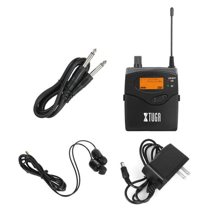 XTUGA In-Ear Audio System for Stage Performers and Musicians wireless bodypack receiver, earphones, cables and charger