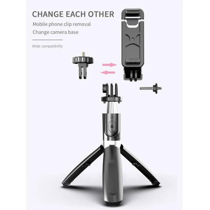 Selfie Stick for Capturing Daily Moments and Travel Memories - adjustable 7-length tripod grip with removable phone clip and interchangeable camera base