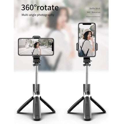 Selfie Stick for Capturing Daily Moments and Travel Memories - extendable 7-length tripod selfie stick showing 360° rotation with phone mounted