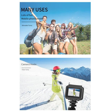 Selfie Stick for Capturing Daily Moments and Travel Memories - friends group and skier using extendable selfie stick for travel and outdoor shots