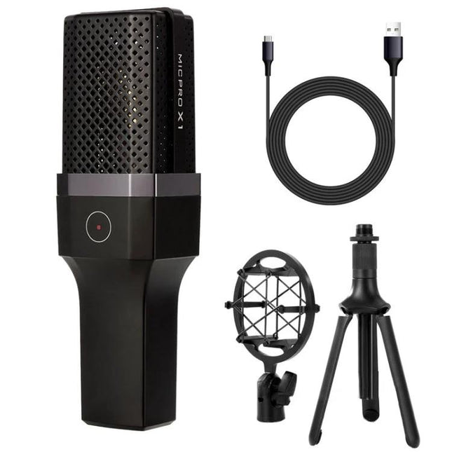 Yanmai Microphone Set for Everyday Home Recording Tasks – black condenser mic with USB cable, shock mount and mini tripod for home podcasts