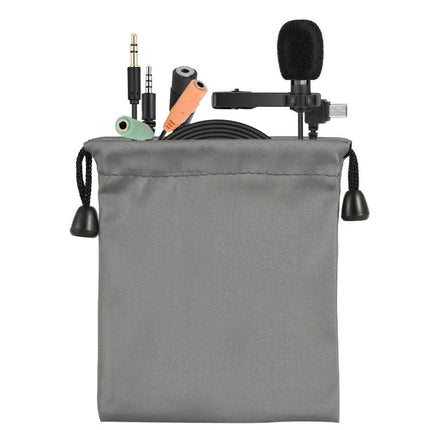 Compact Microphone for Daily Home Recordings and Events - lavalier kit with windscreen, clips, cables and pouch for podcasts and interviews