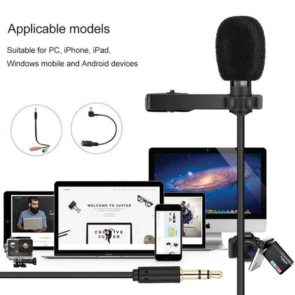 Compact Microphone for Daily Home Recordings and Events clip-on lavalier with foam windscreen ideal for podcasts, interviews, video calls and small events