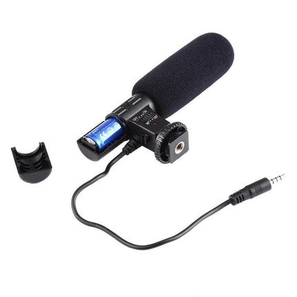 Compact Microphone for Daily Smartphone Recordings and Calls - compact shotgun mic with foam windscreen, battery compartment and 3.5mm jack for clear phone recordings