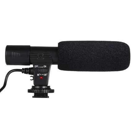 Compact Microphone for Daily Smartphone Recordings and Calls - black shotgun mic with foam windscreen, ON/OFF switch and shoe mount for clearer smartphone audio