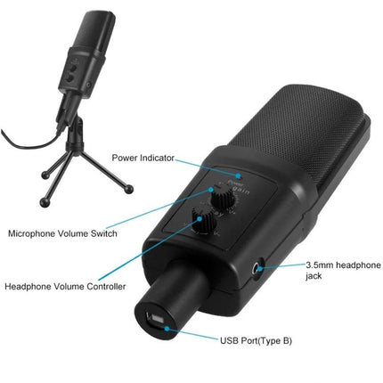 Yanmai Microphone for Daily Home Recording and Calls USB condenser mic with tripod, volume knobs, 3.5mm jack and Type B USB port for clear home recording