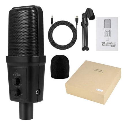 Yanmai Microphone for Daily Home Recording and Calls - black USB condenser mic kit with tripod, cable, windscreen and manual
