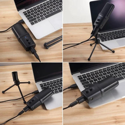 Yanmai Microphone for Daily Home Recording and Calls USB mic setup next to laptop on wooden desk for clear home recording and online calls