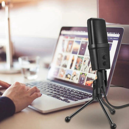 Yanmai Microphone for Daily Home Recording and Calls on tripod near laptop for clear virtual meeting audio