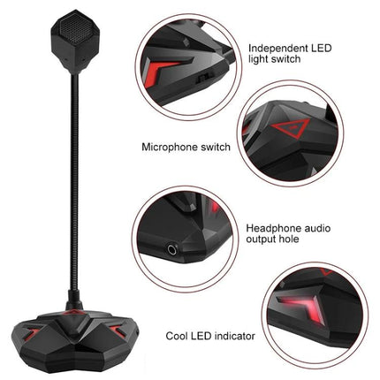 Essential Microphone for Everyday Gaming Sessions at Home - desktop omnidirectional plug-and-play mic with LED, mute switch, headphone output, and flexible gooseneck