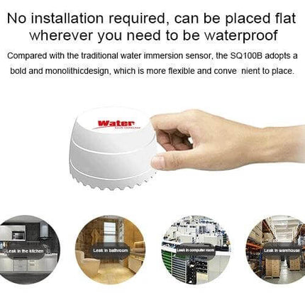 Effective Water Leakage Detector for Home Safety with Two Sensors small white waterproof two-sensor unit placed near sink and floor to detect leaks