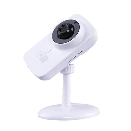 Home Security Wireless IP Camera with Two-Way Audio - white indoor wireless security camera on adjustable stand, two-way audio and motion alerts