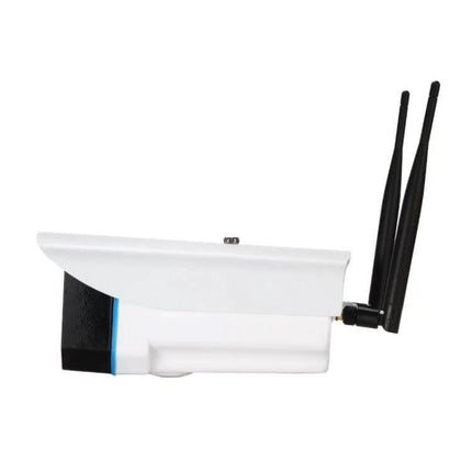Wireless Indoor Outdoor WiFi Security Camera for Home Monitoring with dual antennas, white weatherproof design for front door and backyard surveillance