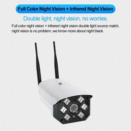 Wireless Indoor Outdoor WiFi Security Camera for Home Monitoring showing camera with dual full-color and infrared night vision LEDs