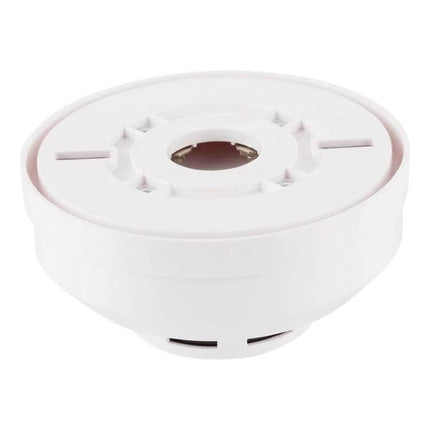 Photoelectric Smoke Detector for Home Fire Safety with Red Indicator — white ceiling-mount base showing vents and mounting slot