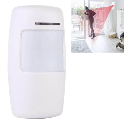 Wireless Wide Angle Motion Detector for Home Security mounted indoors detecting motion across a hallway and doorway
