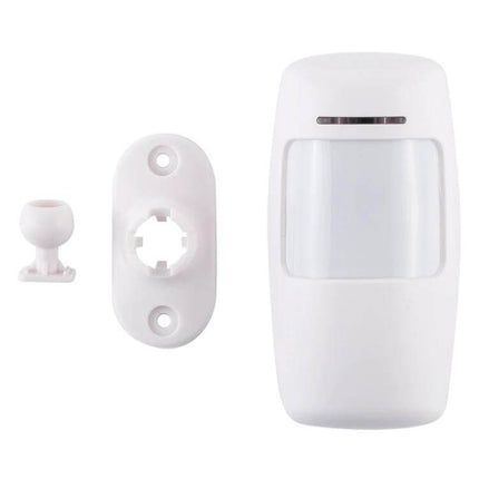 Wireless Wide Angle Motion Detector for Home Security white wireless motion sensor with mounting bracket and swivel mount