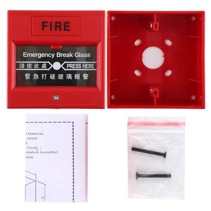 Emergency Break Glass Button for Safe Door Release in Buildings red wall-mounted unit with screws and instructions