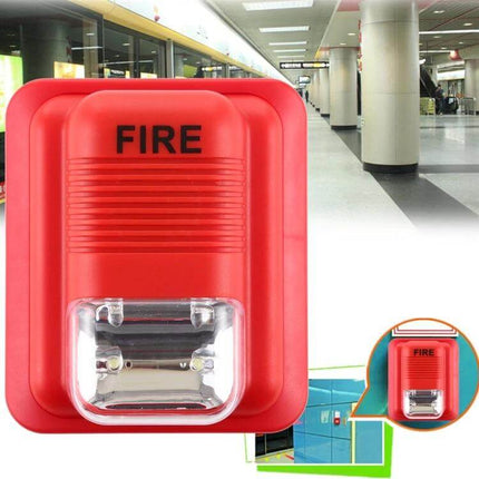 Fire Alarm with Sound and Light Alerts for Home and Office Use - red wall-mounted unit with loud siren and bright strobe for homes, offices, hotels