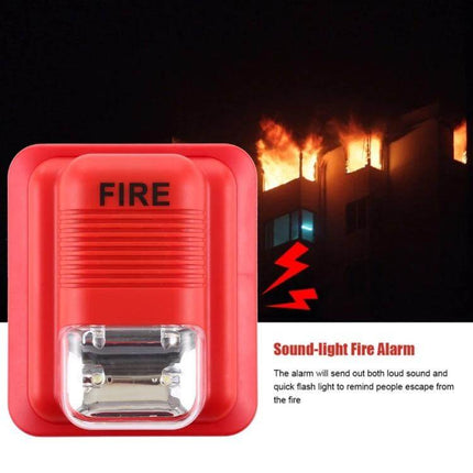 Fire Alarm with Sound and Light Alerts for Home and Office Use red wall-mounted alarm with strobe light and loudspeaker