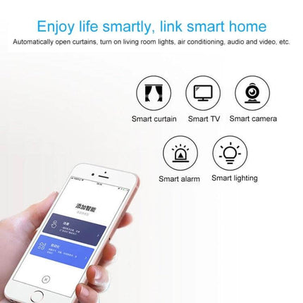 DY-H2 Smart Home Security System with Anti-Theft Protection showing smartphone app controlling smart curtain, TV, camera, alarm and lighting