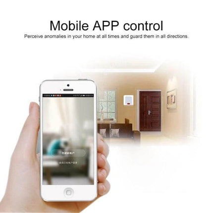 DY-H2 Smart Home Security System with Anti-Theft Protection showing mobile app control and wireless door sensor monitoring
