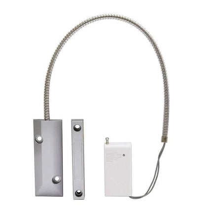 Wireless Magnetic Detector for Shutter Door Security Systems - stainless sensor with flexible armored cable and wireless transmitter for shutter monitoring