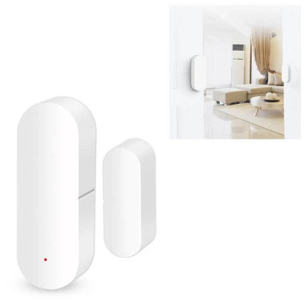 Smart WiFi Door and Window Sensor for Home Security Monitoring mounted on a living room sliding door for instant open/close alerts