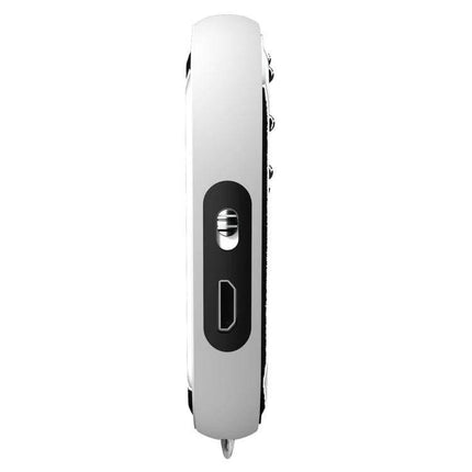 Camera Detector with LED Flashlight for Privacy Protection slim handheld device showing side view with power and mode buttons