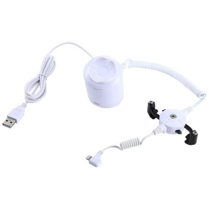 ABS Cylindrical Security Display Stand with Alarm for iPhone 8-Pin - white anti-theft retail display with coiled cable and USB power