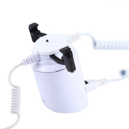 ABS Cylindrical Security Display Stand with Alarm for iPhone 8-Pin - white retail anti-theft stand with coiled alarm cables