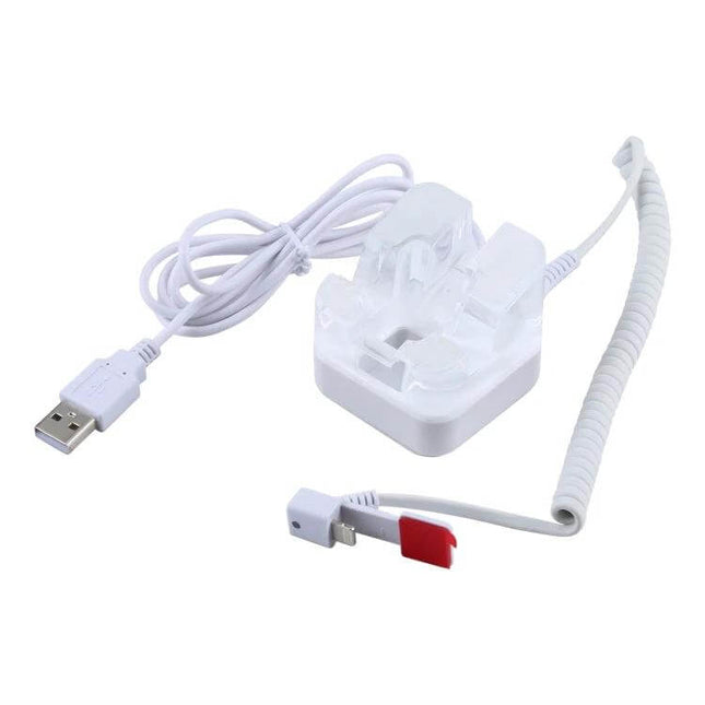 Secure Anti-Theft Display Stand for iPhone Devices with Alarm - white USB alarm tether for retail demo security