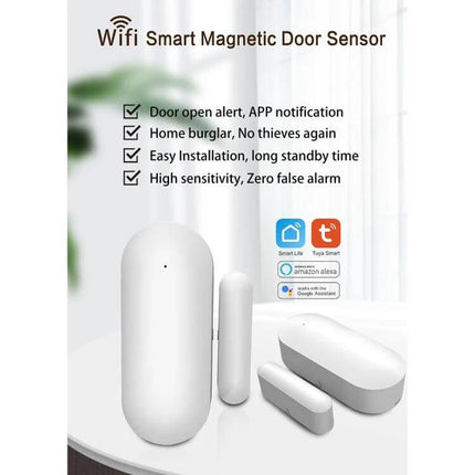 Wireless Smart Magnetic Sensor for Doors and Windows Security - white WiFi door/window magnetic sensor with app alerts