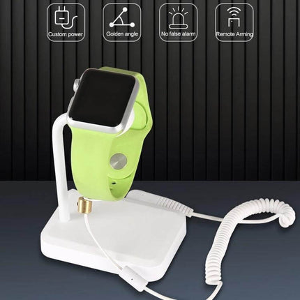 Anti-Theft Security Alarm for Apple Watch Protection display stand with waterproof ABS anti-theft alarm attached to green smartwatch