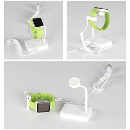 Anti-Theft Security Alarm for Apple Watch Protection displayed on white counter with green-banded Apple Watch attached
