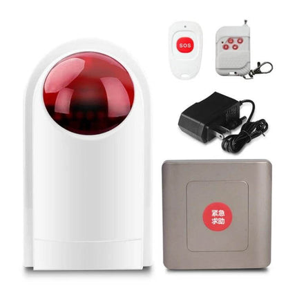 Wireless Emergency Call Button for Bathroom Assistance white alarm kit with red SOS remote and power adapter